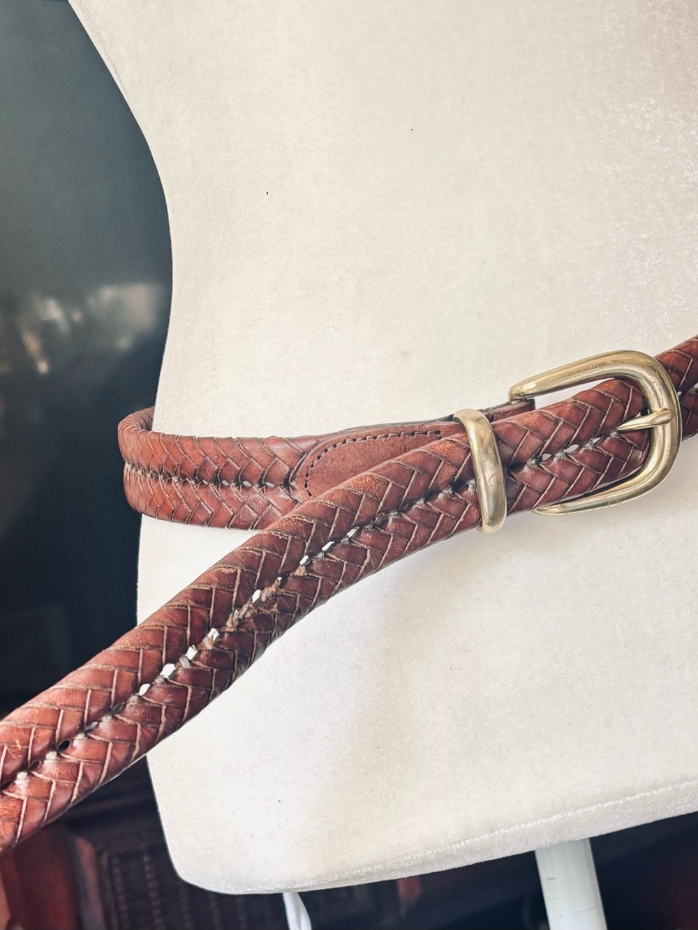 Vintage Coach Indiana Brown Braided Leather Belt with Solid Brass Buckle